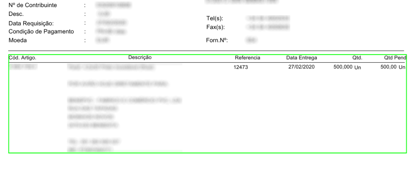 A borderless table in an example invoice